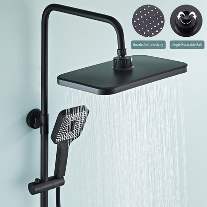 Colonne de Douche Noir, Ensemble de Douche Mural à Boutons 4 Fonctions avec 31.5cm * 21cm Tête de Douche, Douchette à Mains, Robinet de Baignoire, Bidet Pulvérisateur, réglable en Hauteur