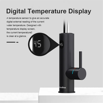 Robinet Chauffe eau Instantané Électrique 3200W,Rotatif à 360° Robinet Evier de Cuisine en Acier Inoxydable avec Affichage de la Température LED et Flexible Bec, 230V Robinet Chauffant Electrique