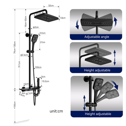 Colonne De Douche Avec Mitigeur Thermostatique, Noir Système De Douche avec Affichage la Température Ensemble de Douche Hauteur Réglable, Douchette à Main 3 Jets, 31x20CM Pommeau de Douche