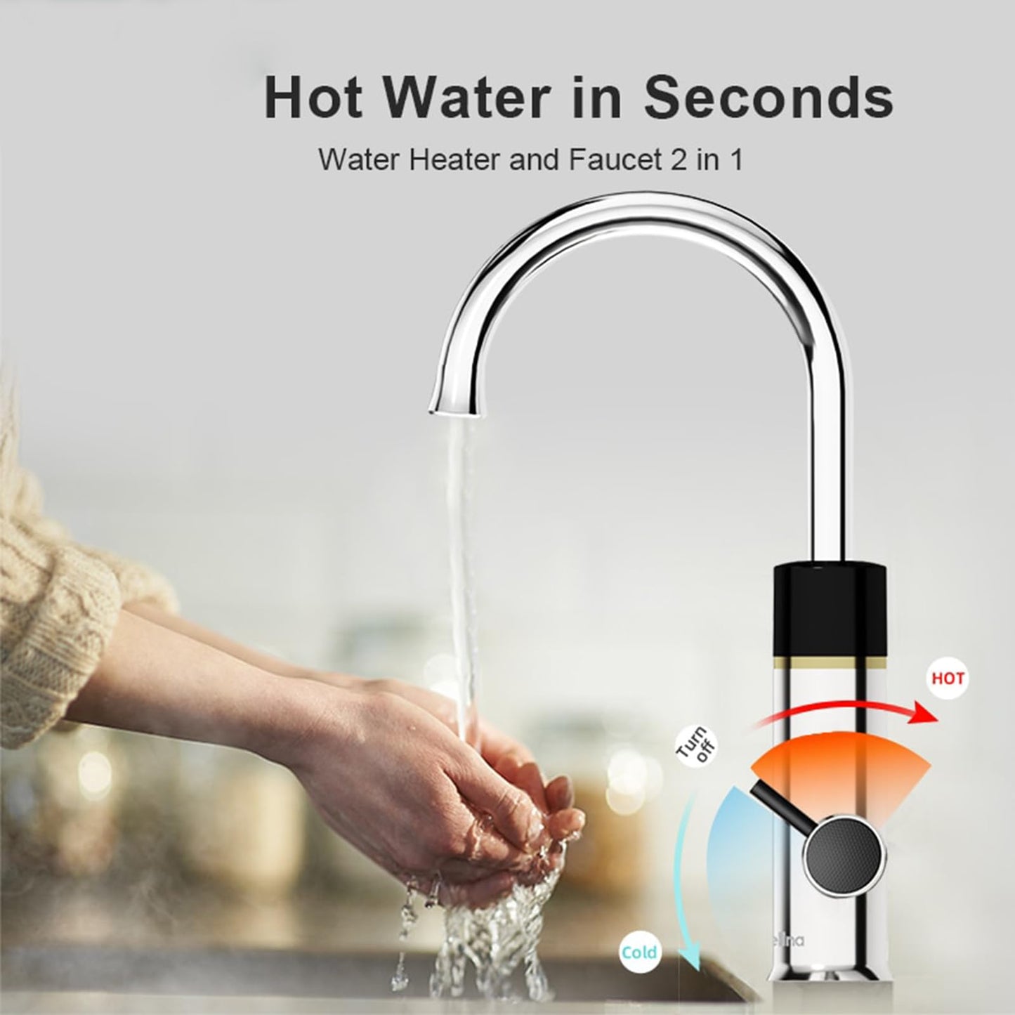 Robinet avec chauffe-eau instantané, 3200 W, robinet de chauffage électrique en acier inoxydable, robinet pivotant à 360°, affichage de la température LCD, mitigeur avec chauffe-eau instantané