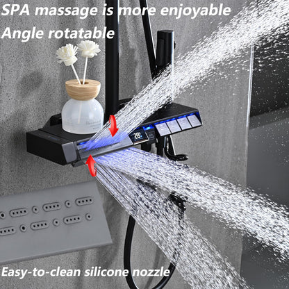 OihPaw Colonne De Douche Thermostatique Noir Ensemble de Douche 5 Fonctions Système de Douche avec Affichage Numérique LED,Douche de Tête 30x20CM,Pommeau Douche 3 Modes