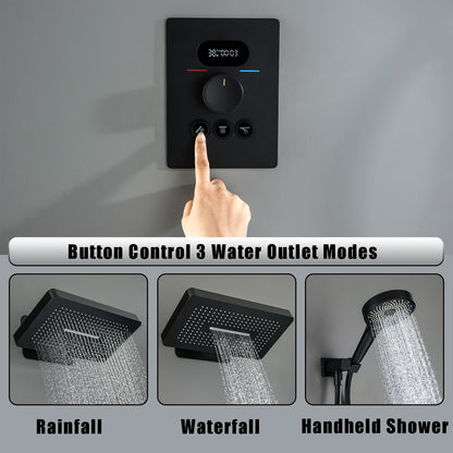 OihPaw Colonne de Douche Thermostatique Douche Encastrable Affichage Numérique Colonne de Douche Encastrable Noir Ensemble de Douche avec Pommeau de Douche,Douchette