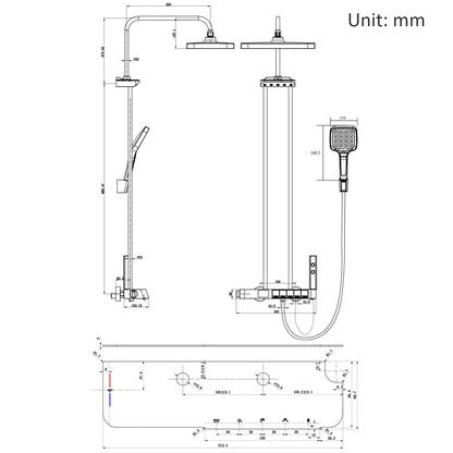 OihPaw Système de Douche Thermostatique,Colonne de Douche avec Affichage de la Température,Pulvérisateur d'épaule,Douche Bidet,Robinet de Douche de Baignoire,Pommeau de Douche,Douche à main