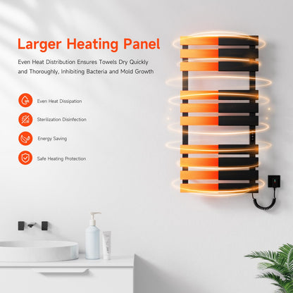 OihPaw Sèche Serviettes Électrique,1100x550mm Porte-Serviettes électrique Noir Droite WiFi Compatible avec App Alexa Google Assistant,446W seche Serviette Electrique,1-9H Minuterie Thermostat