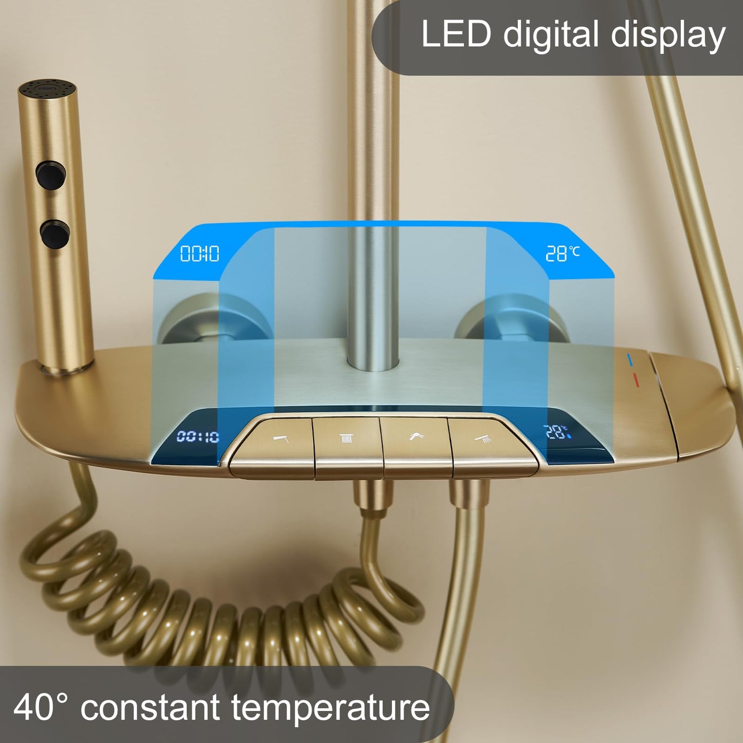 Colonne de Douche Thermostatique, Système de Douche avec Affichage Numérique LED Ensemble de Douche avec 32 * 20CM Pomme de Douche e Douchette à 3 Modes, Bec Baignoire, Bidet Douche (Gris Pistolet)