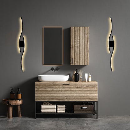 Applique Murale Interieur LED,18W Appliques Murales Interieur LED,3000K Blanc Chaud Lampe Murale Aluminium,60cm Moderne Noir Vague Design Lampe pour Salon Couloir Chambre Escalier Cuisine Hôtel