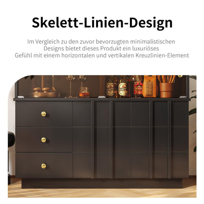 Sideboard Mit Glastür, Küchenschrank, Kommode, Modern Mehrzweckschrank für Wohnzimmer, Esszimmer Aufbewahrungsschrank 3 Schubladen, 2 Türen, Hohe Tragfähigkeit, 100 x 90.5 x 40 cm (B/H/T)