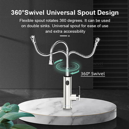 Robinet Chauffe eau Électrique Instantané 3200W, 230V Robinet Chauffant Instantané Cuisine avec Affichage de la Température LED et Flexible Bec, Rotatif à 360° Mitigeur