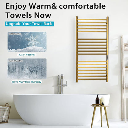OihPaw Sèche-serviette électrique 550x1100mm 220W Porte-Serviettes Chauffant Chauffe-Serviettes Mural en Acier Carbone 30-70°C Minuterie pour Salle de Bain