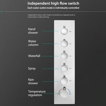 OihPaw Système de Douche Thermostatique Musical,LED 64 Couleurs Bluetooth Colonne Douche Encastré Ensemble de Douche avec 600 * 300mm 9 Fonctions Tête de Douche,Douchette,Chrome