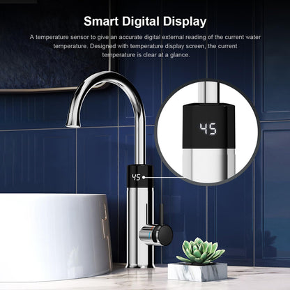 Robinet Électrique Сhauffe-Eau Instantané 3200W, Robinet électrique de cuisine avec Affichage de la température à LED, Robinet Pivotant à 360°