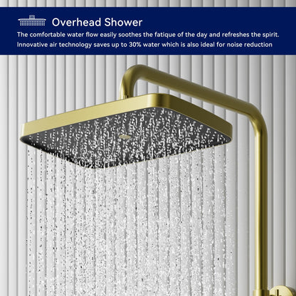 Colonne de Douche Thermostatique Doré Systeme de Douche Piano avec éclairage d'ambiance LED, Ensemble de Douche Mitigeur Hauteur Réglable avec Douche de Tête et Douchette, Baignoire Cascade