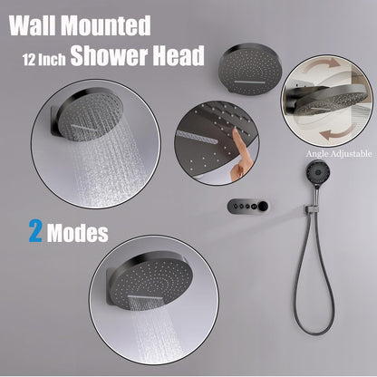 OihPaw Colonne de Douche Noir Thermostatique Encastrable,Ensemble de Douche Mural Affichage Numérique,Système de Douche Encastré avec Douchette 3 Modes et 32cm Douche de Tête