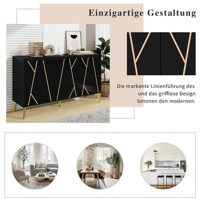 Buffet de Style Moderne au Design Unique Bahut avec 3 Portes, Sans Poignées, Armoire Latérale de Salon, Meuble Buffet de Cuisine, Armoire de Rangement pour Salle à Manger, Entrée (Blanc/Noir)