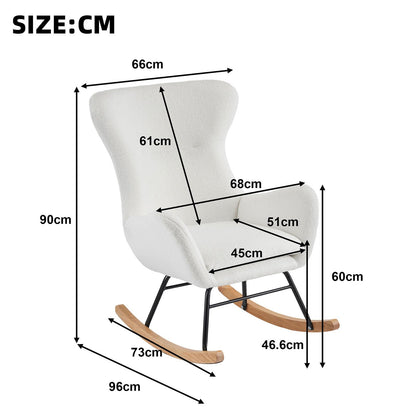 Fauteuil à Bascule, Allaitement Rocking Chair Épaissir Rembourré, Scandinave Velours Peluche Chaise Loisir avec Pieds en Bois Massif, Capacité 150 kg, pour Salon, Chambre, Balcon, 96x68x90cm