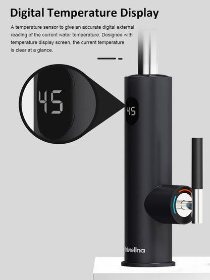 Robinet Électrique Сhauffe-Eau Instantané 3200W, Rotatif à 360° Robinet Evier de Cuisine en Acier Inoxydable avec Affichage de la Température LED et Flexible Bec, 230V Robinet Chauffant Instantané