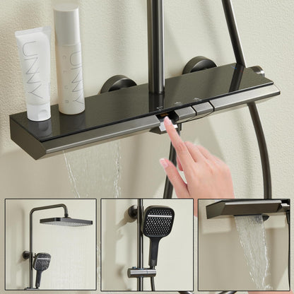 OihPaw Colonne de Douche Cascade,Piano Ensemble Douche 3 Fonctions Kit de Douche Hauteur Réglable Système de Douche Gris avec Mitigeur Cascade,Pommeau de Douche 3 Modes,Douche de Tête