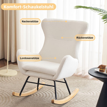 SHUGUANG Chaise a Bascule avec Cadre en Bois Massif, Fauteuil À Bascule Teddy-Fleece-Stoff, Conception Simple Chaise de Lecture Fauteuil Bascule en Vigueur Chambre à Coucher, Salon