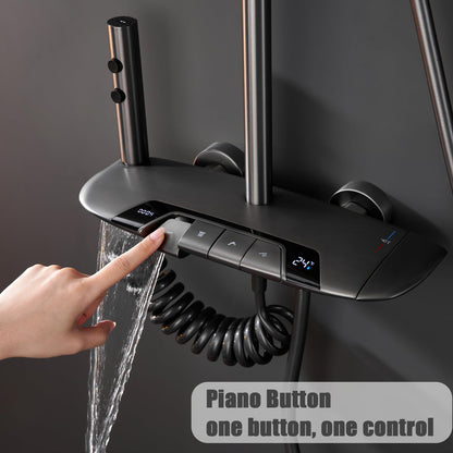 Colonne de Douche Thermostatique, Système de Douche avec Affichage Numérique LED Ensemble de Douche avec 32 * 20CM Pomme de Douche e Douchette à 3 Modes, Bec Baignoire, Bidet Douche (Gris Pistolet)