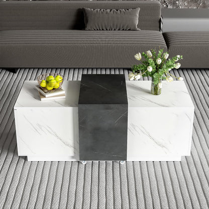 Table basse,Table de salon, aspect marbre blanc, table basse mobile en marbre noir, deux portes de placard, avec charnières amortissantes, avec espace de rangement, table basse de 110 x 50 x 40 cm
