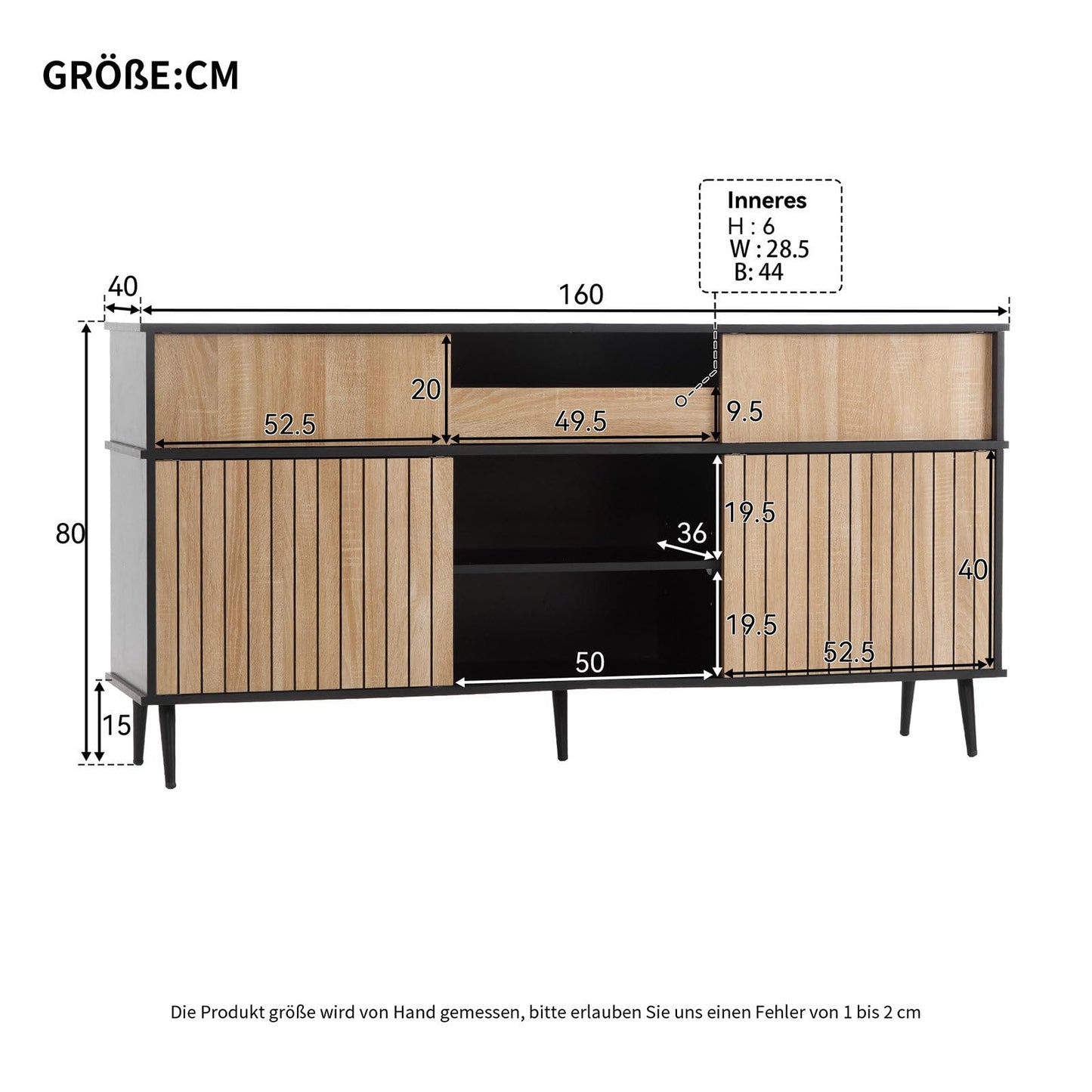 Buffet de Cuisine, Meuble de Rangement 4 Portes Coulissantes et 1 Tiroir, Armoire de Cuisine Conception de Porte sans Poignée, Commode Étagères Réglables, Pieds D'armoire en Métal, 160 x 40 x 80 cm