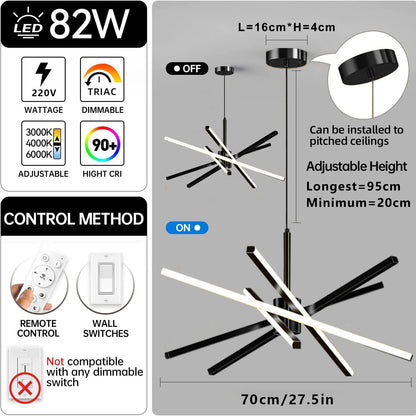 Suspension LED,82W LED Plafonnier Dimmable,Moderne LED Lustre Acrylique Design Lampe salon Lustres Chambre avec Télécommandée,Lustre Réglable en Hauteur,pour Cuisine Salle Manger Lampes
