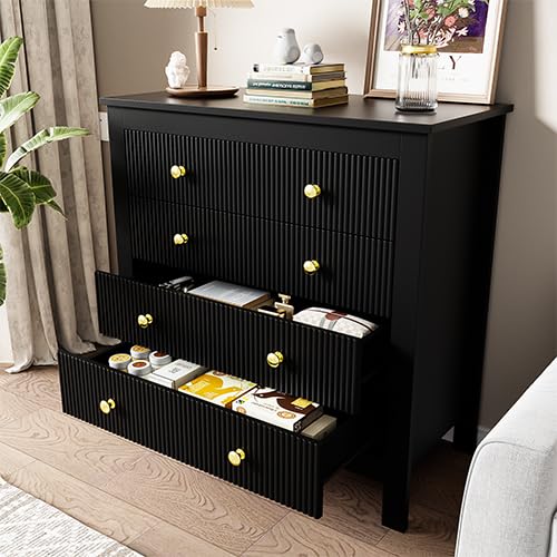 Peiaw Commode,Noir bahut de Salle a Manger,Commode Verticale à 5 tiroirs,Commode avec poignées dorées, casier, Meuble à Chaussures 79 x 39.5 x 80.5 cm, adapté pour Balcon, Chambre et Bureau