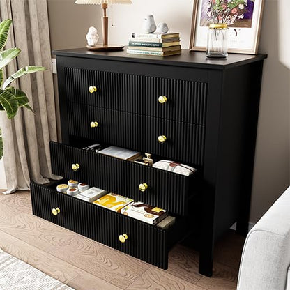 Peiaw Commode,Noir bahut de Salle a Manger,Commode Verticale à 5 tiroirs,Commode avec poignées dorées, casier, Meuble à Chaussures 79 x 39.5 x 80.5 cm, adapté pour Balcon, Chambre et Bureau