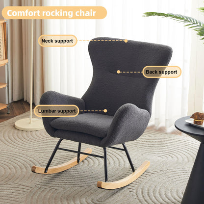 SHUGUANG Chaise a Bascule avec Cadre en Bois Massif, Fauteuil À Bascule Teddy-Fleece-Stoff, Conception Simple Chaise de Lecture Fauteuil Bascule en Vigueur Chambre à Coucher, Salon