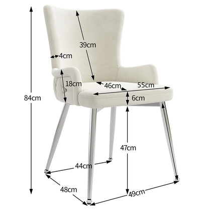 Chaise Salle a Manger Lot de 2, Fauteuil Salon Velours, Chaise de Cuisine Capacité de Charge de 260 LB, Chaise Coiffeuse Salon Chambre Salle à Manger, avec Pieds de Support en Métal Argenté
