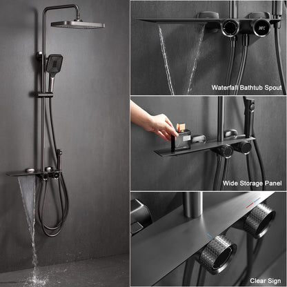 Colonne de Douche avec Mitigeur, Système de Douche avec Affichage Numérique LED Ensemble de Douche avec 32 * 20CM Pomme de Douche e Douchette à 3 Modes,Bec Baignoire