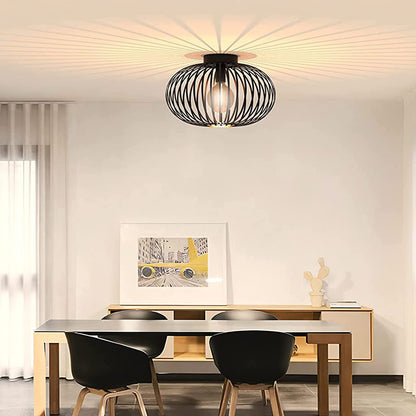 Plafonnier rétro,Plafonnier Industrielle Retro en Métal Cage Fer Noir,Plafonnier Vintage lustre Suspension Luminaire E27 pour Entrée,Porche,Couloir,Salle à Manger