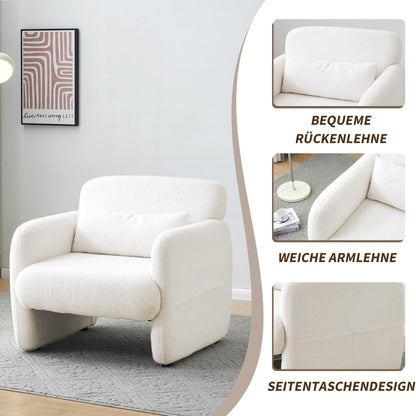 Blanc Chaise de Llecture, Fauteuil de Loisirs Teddy-Fleece-Stoff, Fauteuil salon Confortable avec Cadre en Bois Massif, Conception simple Fauteuil Chambre En Vigueur Chambre à Coucher, Salon,