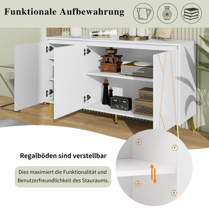 Sideboard 3 Türig, Mehrzweckschrank, Küchenschrank, Kommode für Wohnzimmer Schlafzimmer, Buffetschrank Grifflos, Hohe Tragfähigkeit, Verstellbare Regale, Moderner Stil, 140 x 80 x 40 cm (B/H/T)