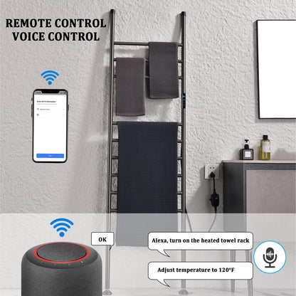Sèche-Serviette Électrique 110W Porte-Serviettes sur Pied Gris WiFi Intelligent Commande Vocale Chauffe-Serviettes avec Minuterie 45—70°C Chauffant Électrique Radiateur de Salle de Bain 160*45CM