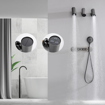 Colonne de Douche Thermostatique, Gris Pistolet Colonne Douche Encastrable Affichage Numérique Ensemble de Douche Mural Forme du Spot Kit de Douche avec Pommeau de Douche et Douchette