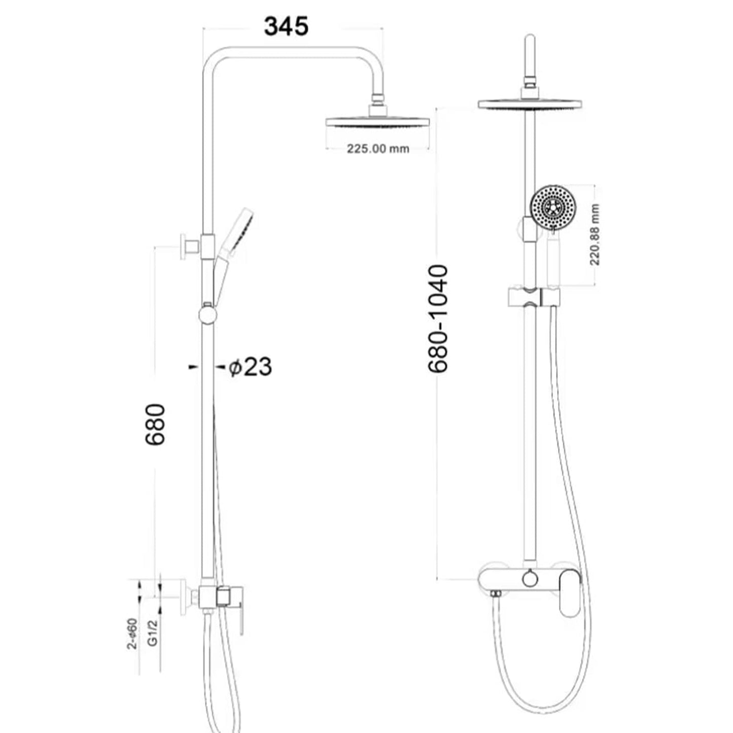 Colonne De Douche Or, ESOP Systeme De Douche Pour Baignoire, Hauteur Réglable Ensemble De Douche, Mitigeur Douche Avec 20cm ABS Pomme Douche De Tête Et Douchette, Corps En Laiton