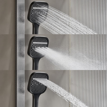 OihPaw Système de douche avec thermostat, robinet de douche - Affichage numérique LED - Kit de douche avec lumière ciel étoilé - 5 voies - Avec bec cascade - Pommeau de douche 3 modes