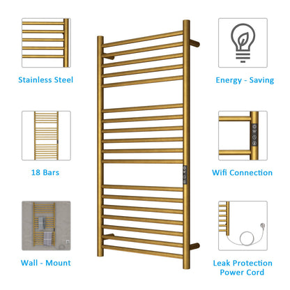 OihPaw Sèche-serviette électrique 550x1100mm 220W Porte-Serviettes Chauffant Chauffe-Serviettes Mural en Acier Carbone 30-70°C Minuterie pour Salle de Bain