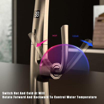 Robinet Cuisine Sans Contact, Robinet De Cuisine Avec Douchette Rotatif à 360° Et Affichage De La TempéRature à Led, Mitigeur Cuisine Touchless Sensor 3 Modes D'éCoulement De L'Eau, Laiton (Gris)