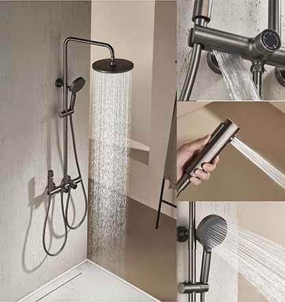 OihPaw Colonne De Douche Thermostatique, Ensemble De Douche Mural 4 Fonctions Avec Affichage NuméRique Led Pomme De Douche Ronde De 26 Cm, Douchette à Main, Robinet De Bain Cascade