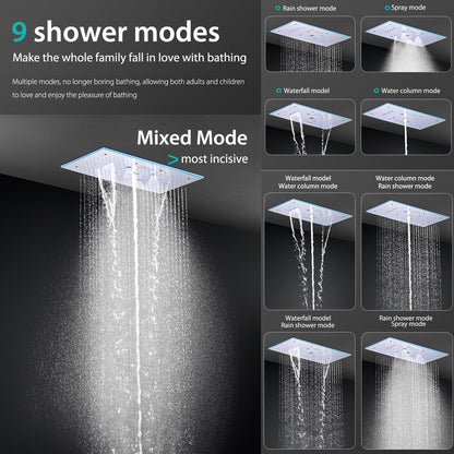 OihPaw Système de Douche Thermostatique Musical,LED 64 Couleurs Bluetooth Colonne Douche Encastré Ensemble de Douche avec 600 * 300mm 9 Fonctions Tête de Douche,Douchette,Chrome