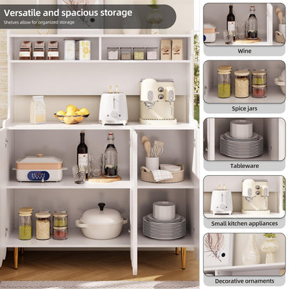 Buffet de Cuisine, Armoire de Cuisine 2 Placards Portes, Vaisselier Cuisine Anti-basculement, Meuble Cuisine Rangement Conception Ouverte, Grande Capacité, Style Simple, 120 x 40 x 151cm