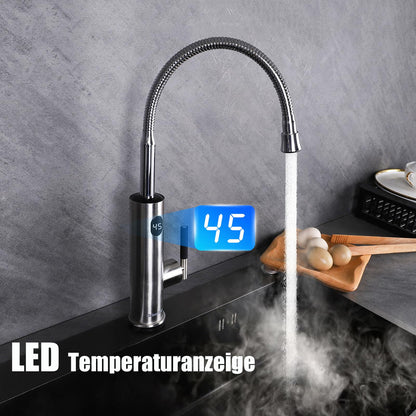 Robinet Chauffe eau Électrique Instantané 3200W, 230V Robinet Chauffant Instantané Cuisine avec Affichage de la Température LED et Flexible Bec, Rotatif à 360° Mitigeur