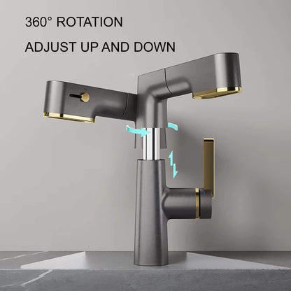 Robinet De Salle De Bain Avec PulvéRisateur Extractible, LED Affichage NuméRique De La TempéRature Rotation à 360 DegréS Robinet D'éVier De Salle De Bain Avec Trois Modes Gris