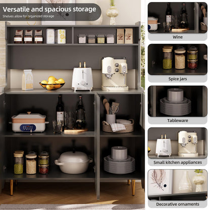 Buffet de Cuisine, Armoire de Cuisine 2 Placards Portes, Vaisselier Cuisine Anti-basculement, Meuble Cuisine Rangement Conception Ouverte, Grande Capacité, Style Simple, 120 x 40 x 151cm