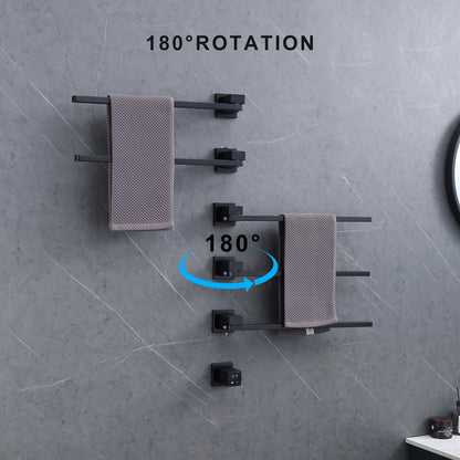 Schwarzer elektrischer Handtuchhalter, intelligenter WiFi-elektrischer Handtuchtrockner mit Timer, 45–60 °C, 5 Stangen, 180° drehbarer Handtuchwärmer, Heizkörper, Edelstahl, verkabelt, Wandmontage