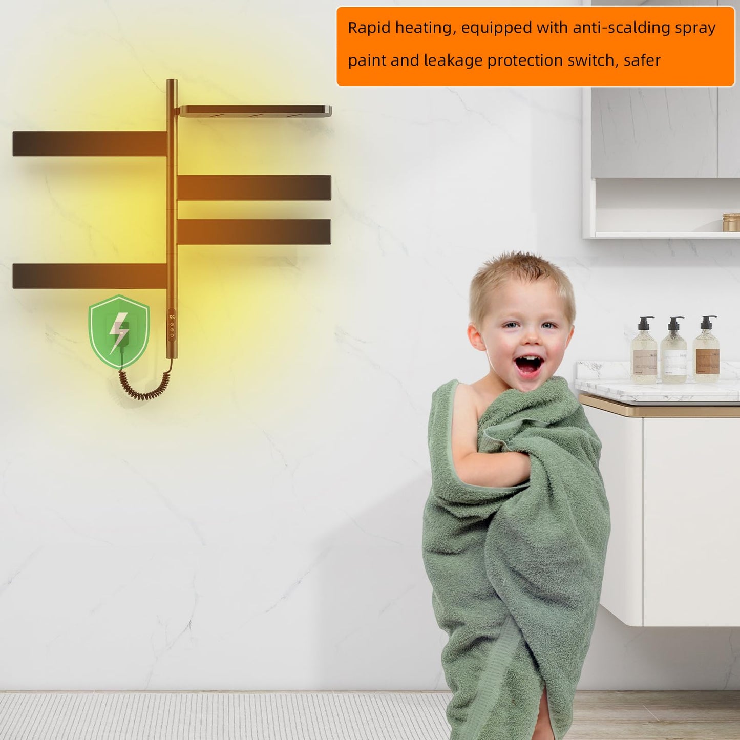 OihPaw Sèche-serviette électrique,Rotation à 180° Seche Serviette avec Support de Rangement, Porte-Serviettes électrique, Chauffe Serviette Salle de Bain, avec Minuterie/Température Réglable