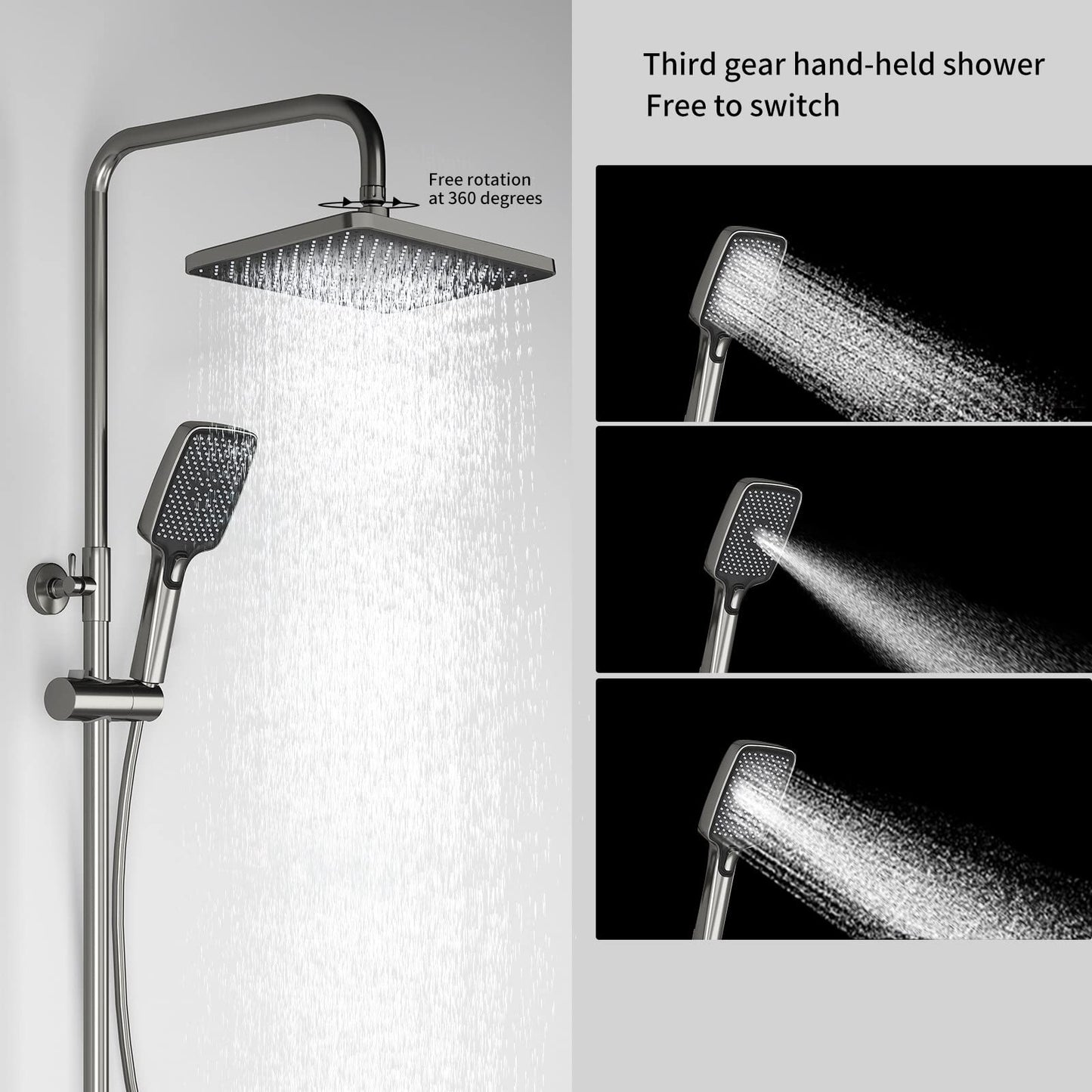 OihPaw Colonne De Douche,SystèMe De Douche Mural à Clé De Piano à Affichage NuméRique LED à 4 Fonctions, Avec 30x20cm Pommeau De Douche,Douchette,Robinet De Baignoire,PulvéRisateur De Bidet