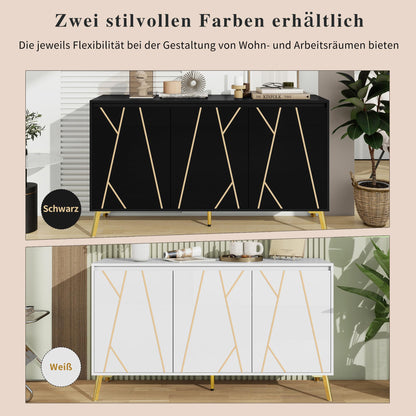 Buffet de Style Moderne au Design Unique Bahut avec 3 Portes, Sans Poignées, Armoire Latérale de Salon, Meuble Buffet de Cuisine, Armoire de Rangement pour Salle à Manger, Entrée (Blanc/Noir)